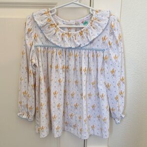 Girls' White Floral Long-Sleeve Ruffle Collar Top